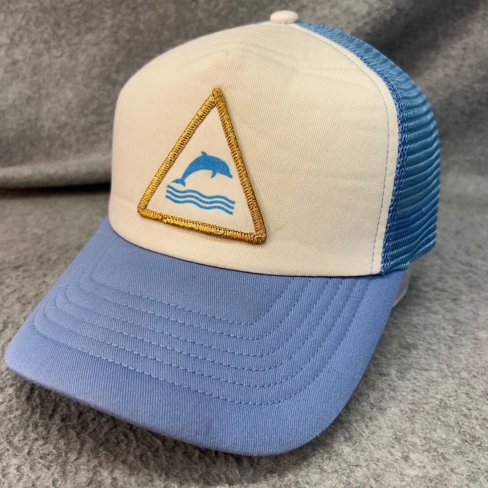 Dolphin Triangle Patch Mens Blue White Trucker Hat Snapback Mesh Cap OSFM